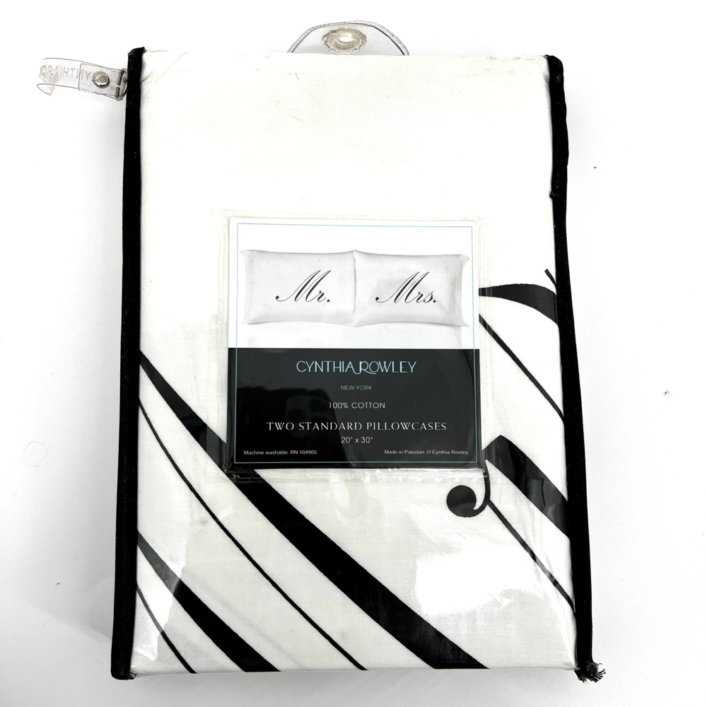 NEW CYNTHIA ROWLEY Wedding Gift Mr. and Mrs. Standard Cotton Pillowcase Set of 2